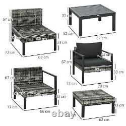 Outsunny 6 PCs Rattan Garden Furniture Set with Table, Cushion, Charcoal Grey