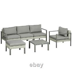 Outsunny 6 PCs Rattan Garden Furniture Set with Table, Cushion, Light Grey