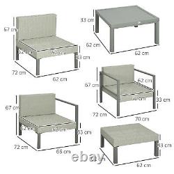 Outsunny 6 PCs Rattan Garden Furniture Set with Table, Cushion, Light Grey