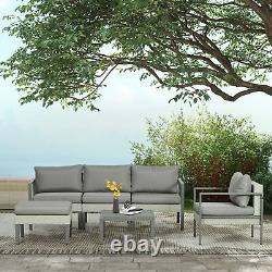 Outsunny 6 PCs Rattan Garden Furniture Set with Table, Cushion, Light Grey