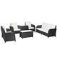Outsunny 6 Piece Rattan Garden Furniture Set With Sofa, Glass Table, Black