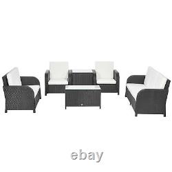 Outsunny 6 Piece Rattan Garden Furniture Set with Sofa, Glass Table, Black