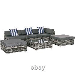 Outsunny 6 Pieces Rattan Furniture Set Conservatory Sofa Deluxe Wicker Garden