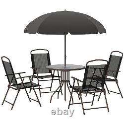 Outsunny 6PC Garden Dining Set Outdoor Furniture Folding Chairs Table Parasol