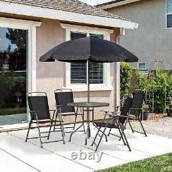 Outsunny 6PC Garden Dining Set Outdoor Furniture Folding Chairs Table Parasol