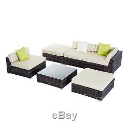Outsunny 6PC Garden Rattan Furniture Set Patio Couch Sofa Wicker Table Footstool