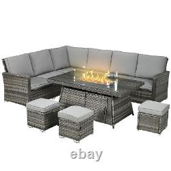 Outsunny 7 Pieces Rattan Garden Furniture Set with 50,000 BTU Gas Fire Pit Table