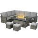 Outsunny 7 Pieces Rattan Garden Furniture Set With 50,000 Btu Gas Fire Pit Table