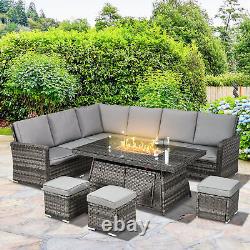 Outsunny 7 Pieces Rattan Garden Furniture Set with 50,000 BTU Gas Fire Pit Table