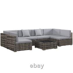 Outsunny 7PC Rattan Garden Furniture Set Coffee Table Buckle Structure, Grey