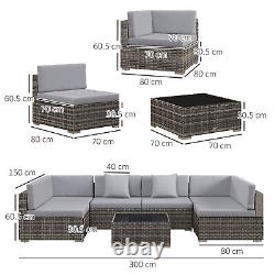 Outsunny 7PC Rattan Garden Furniture Set Coffee Table Buckle Structure, Grey