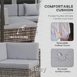 Outsunny 7PC Rattan Garden Furniture Set Coffee Table Buckle Structure, Grey