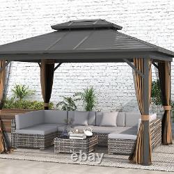 Outsunny 7PC Rattan Garden Furniture Set Coffee Table Buckle Structure, Grey