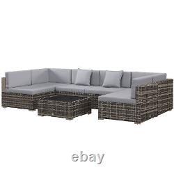 Outsunny 7PC Rattan Garden Furniture Set Coffee Table Buckle Structure, Grey