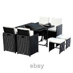 Outsunny 9pc Rattan Dining Set Garden Furniture Wicker Patio Table Chairs Weave