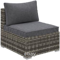 Outsunny Outdoor Garden Furniture Rattan Single Middle Sofa with Cushion Dark Grey