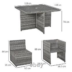 Outsunny Patio 9 PCs Rattan Dining Table Set Garden Wicker Cube Sofa Furniture