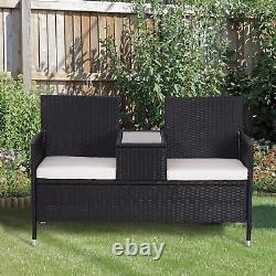 Outsunny Rattan Chair Garden Furniture Patio Companion Love Seat Table Black