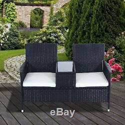 Outsunny Rattan Chair Garden Furniture Patio Companion Love Seat Table Black New