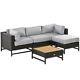 Outsunny Rattan Corner Sofa, Rattan Garden Furniture Wood Grain Plastic Table