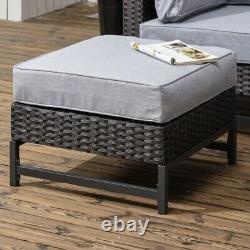 Outsunny Rattan Corner Sofa, Rattan Garden Furniture Wood Grain Plastic Table