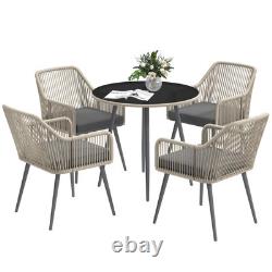 Outsunny Rattan Dining Set, 4 Seater Rattan Garden Furniture, Light Brown