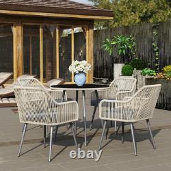 Outsunny Rattan Dining Set, 4 Seater Rattan Garden Furniture, Light Brown