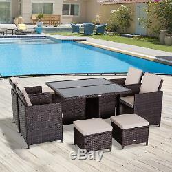 Outsunny Rattan Dining Set Garden Furniture Cube Table Chair Stool Cushion Seat