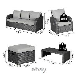 Outsunny Rattan Garden Furniture 7 Seater Sofa & Coffee Table Footstool Set-Grey
