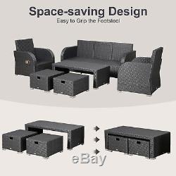 Outsunny Rattan Garden Furniture 7 Seater Sofa & Coffee Table Footstool Set-Grey