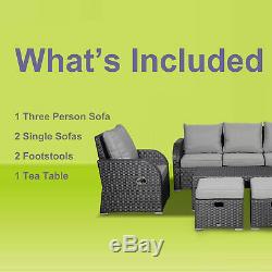 Outsunny Rattan Garden Furniture 7 Seater Sofa & Coffee Table Footstool Set-Grey