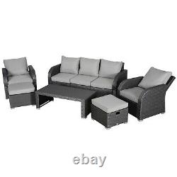 Outsunny Rattan Garden Furniture 7 Seater Sofa & Coffee Table Footstool Set-Grey