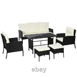 Outsunny Rattan Garden Furniture Sofa Set, 2 Armchairs 2 Footstools Table White