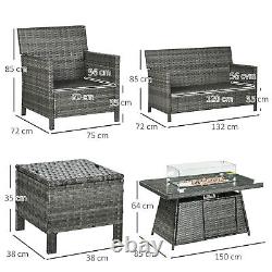 Outsunny Rattan Garden Furniture Sofa Set Armchairs Footstools Fire Pit Table