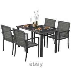 Outsunny Rattan Garden Furniture for 4, Dining Table and Chairs, Grey