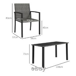 Outsunny Rattan Garden Furniture for 4, Dining Table and Chairs, Grey