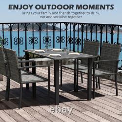 Outsunny Rattan Garden Furniture for 4, Dining Table and Chairs, Grey