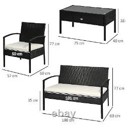 Outsunny Rattan Sofa Set Garden Furniture Outdoor Patio Wicker Weave Chair Table