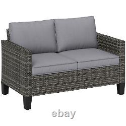 Outsunny Rattan Sofa with Cushions, 2 Seater Garden Furniture, Dark Grey