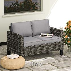 Outsunny Rattan Sofa with Cushions, 2 Seater Garden Furniture, Dark Grey