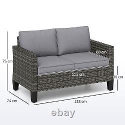 Outsunny Rattan Sofa with Cushions, 2 Seater Garden Furniture, Dark Grey