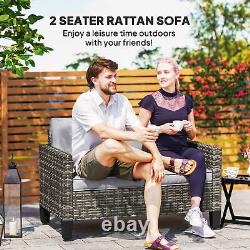 Outsunny Rattan Sofa with Cushions, 2 Seater Garden Furniture, Dark Grey