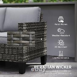 Outsunny Rattan Sofa with Cushions, 2 Seater Garden Furniture, Dark Grey