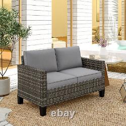 Outsunny Rattan Sofa with Cushions, 2 Seater Garden Furniture, Dark Grey