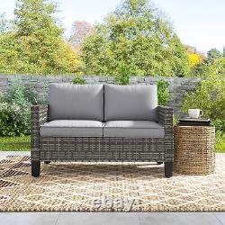 Outsunny Rattan Sofa with Cushions, 2 Seater Garden Furniture, Dark Grey