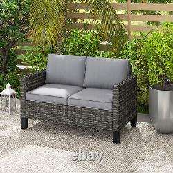 Outsunny Rattan Sofa with Cushions, 2 Seater Garden Furniture, Dark Grey