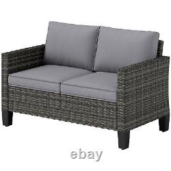 Outsunny Rattan Sofa with Cushions, 2 Seater Garden Furniture, Dark Grey