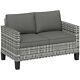 Outsunny Rattan Sofa With Cushions, 2 Seater Garden Furniture, Light Grey