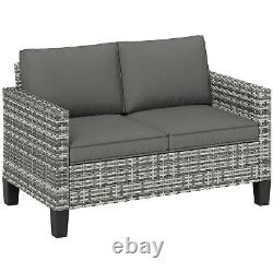 Outsunny Rattan Sofa with Cushions, 2 Seater Garden Furniture, Light Grey