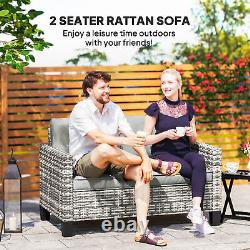 Outsunny Rattan Sofa with Cushions, 2 Seater Garden Furniture, Light Grey